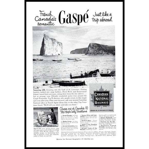1953 Canadian National Railways CN Rail Vintage Print Ad Gaspe Peninsula Art - Picture 1 of 1